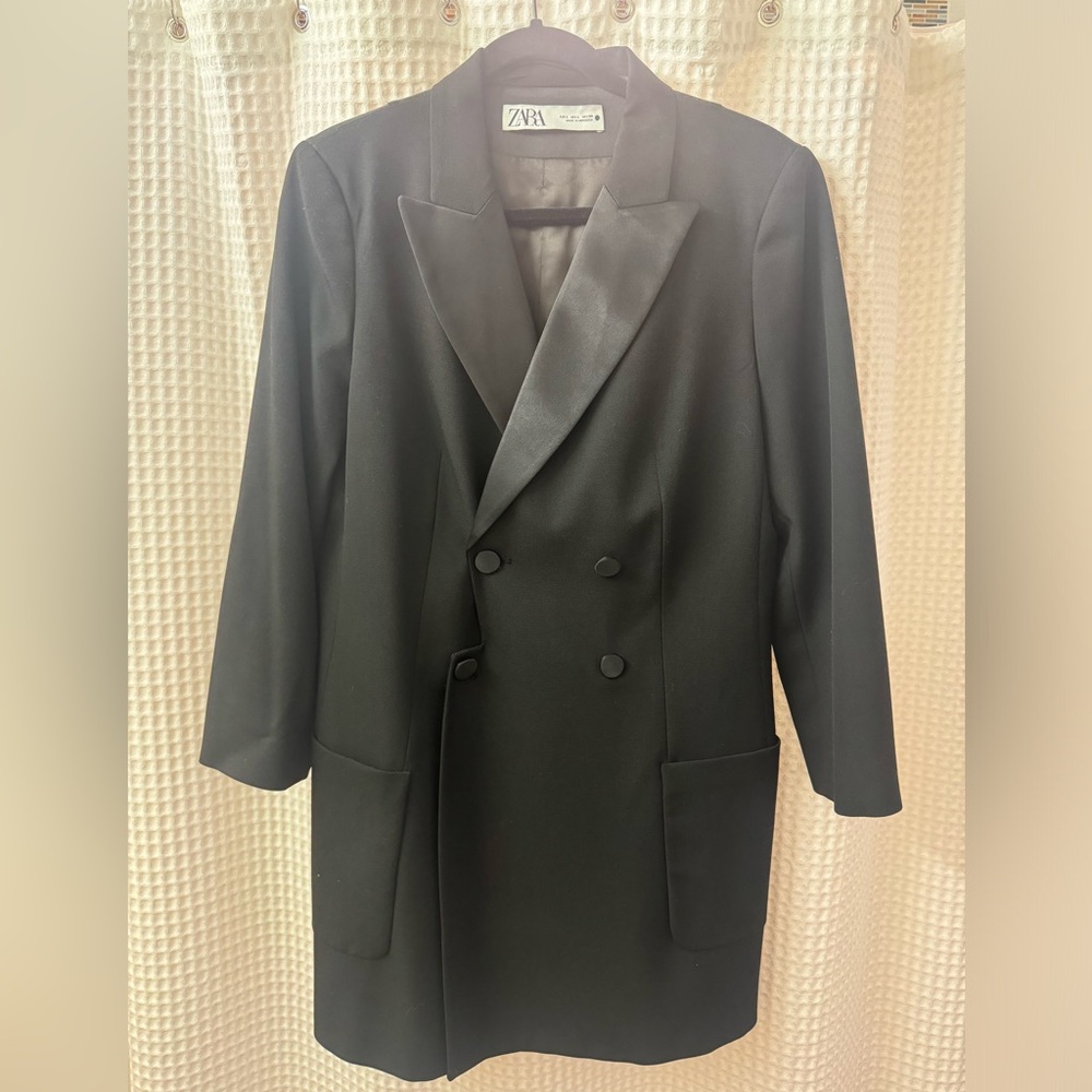 Zara double-breasted long blazer dress size L